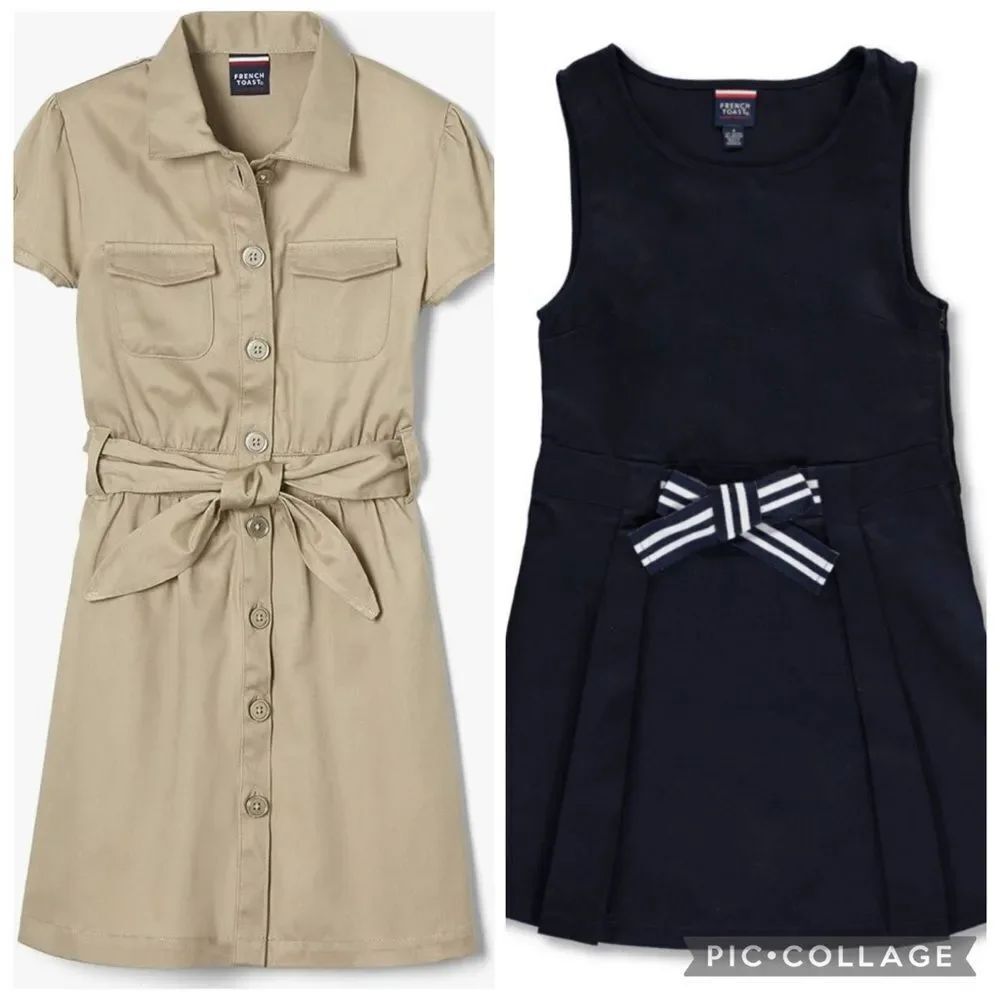 French Toast Tan and Navy Kids Dress Set